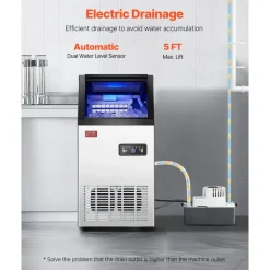 VEVOR 200lbs/24H Commercial Ice Maker Machine, 66lbs Storage Capacity Ice Maker with Drain Pump, 108 Ice Cubes in 15 Minutes, LED Digital Display Freestanding Self-Cleaning for Bar Office Restaurant