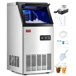 VEVOR 200lbs/24H Commercial Ice Maker Machine, 66lbs Storage Capacity Ice Maker with Drain Pump, 108 Ice Cubes in 15 Minutes, LED Digital Display Freestanding Self-Cleaning for Bar Office Restaurant