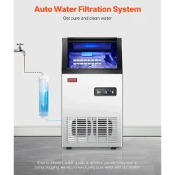 VEVOR 200lbs/24H Commercial Ice Maker Machine, 66lbs Storage Capacity Ice Maker with Drain Pump, 108 Ice Cubes in 15 Minutes, LED Digital Display Freestanding Self-Cleaning for Bar Office Restaurant