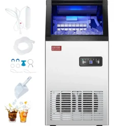 VEVOR 200lbs/24H Commercial Ice Maker Machine, 66lbs Storage Capacity Ice Maker with Drain Pump, 108 Ice Cubes in 15 Minutes, LED Digital Display Freestanding Self-Cleaning for Bar Office Restaurant