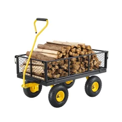 VEVOR 900 Lbs Heavy Duty Steel Garden Cart, Garden Wagon Cart on Wheels, Outdoor Metal Yard Utility Wagon Carts with 10" Tires and Mesh Removable Sides(Convert to Flatbed) and 180°Rotating Handle