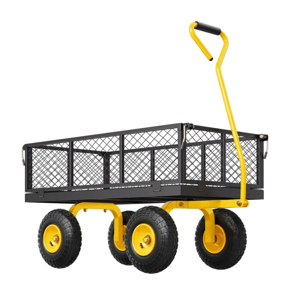 VEVOR 900 Lbs Heavy Duty Steel Garden Cart, Garden Wagon Cart on Wheels, Outdoor Metal Yard Utility Wagon Carts with 10" Tires and Mesh Removable Sides(Convert to Flatbed) and 180°Rotating Handle