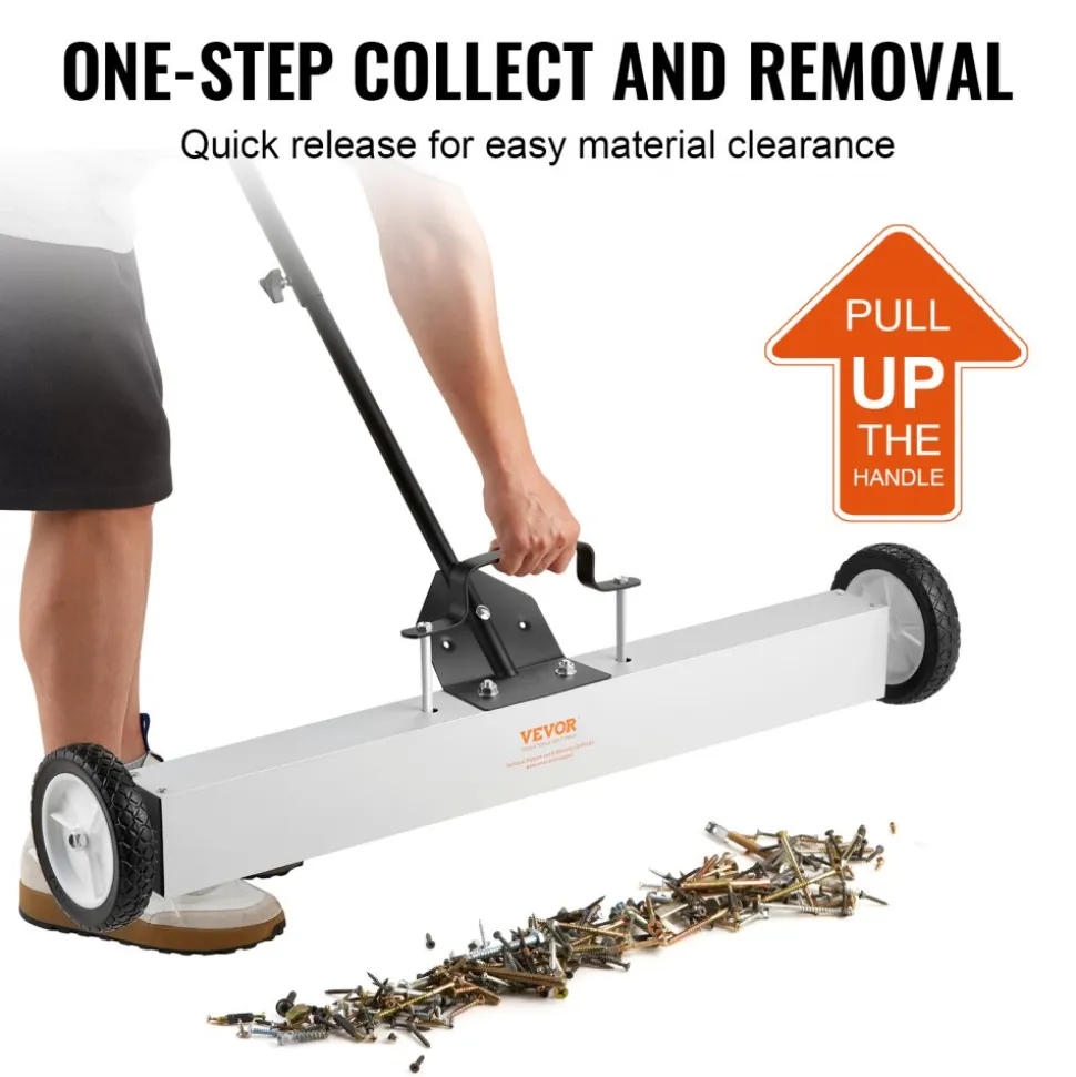 VEVOR 55Lbs Rolling Magnetic Sweeper with Wheels,Push-Type Magnetic Pick Up Sweeper, 36-inch Large Magnet Pickup Lawn Sweeper with Telescoping Handle, Easy Cleanup of Workshop Garage Yard