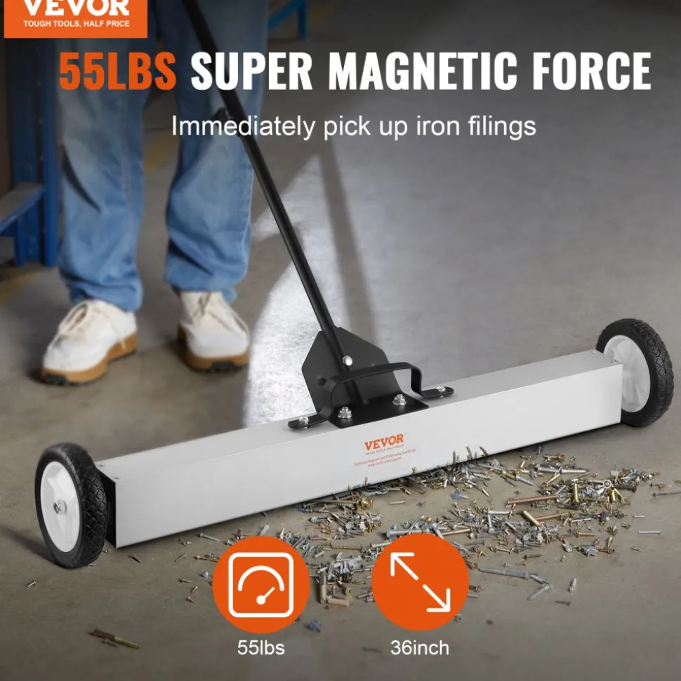 VEVOR 55Lbs Rolling Magnetic Sweeper with Wheels,Push-Type Magnetic Pick Up Sweeper, 36-inch Large Magnet Pickup Lawn Sweeper with Telescoping Handle, Easy Cleanup of Workshop Garage Yard