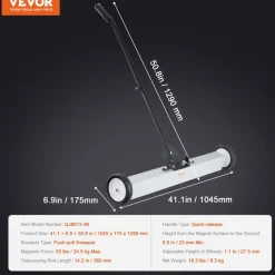 VEVOR 55Lbs Rolling Magnetic Sweeper with Wheels,Push-Type Magnetic Pick Up Sweeper, 36-inch Large Magnet Pickup Lawn Sweeper with Telescoping Handle, Easy Cleanup of Workshop Garage Yard