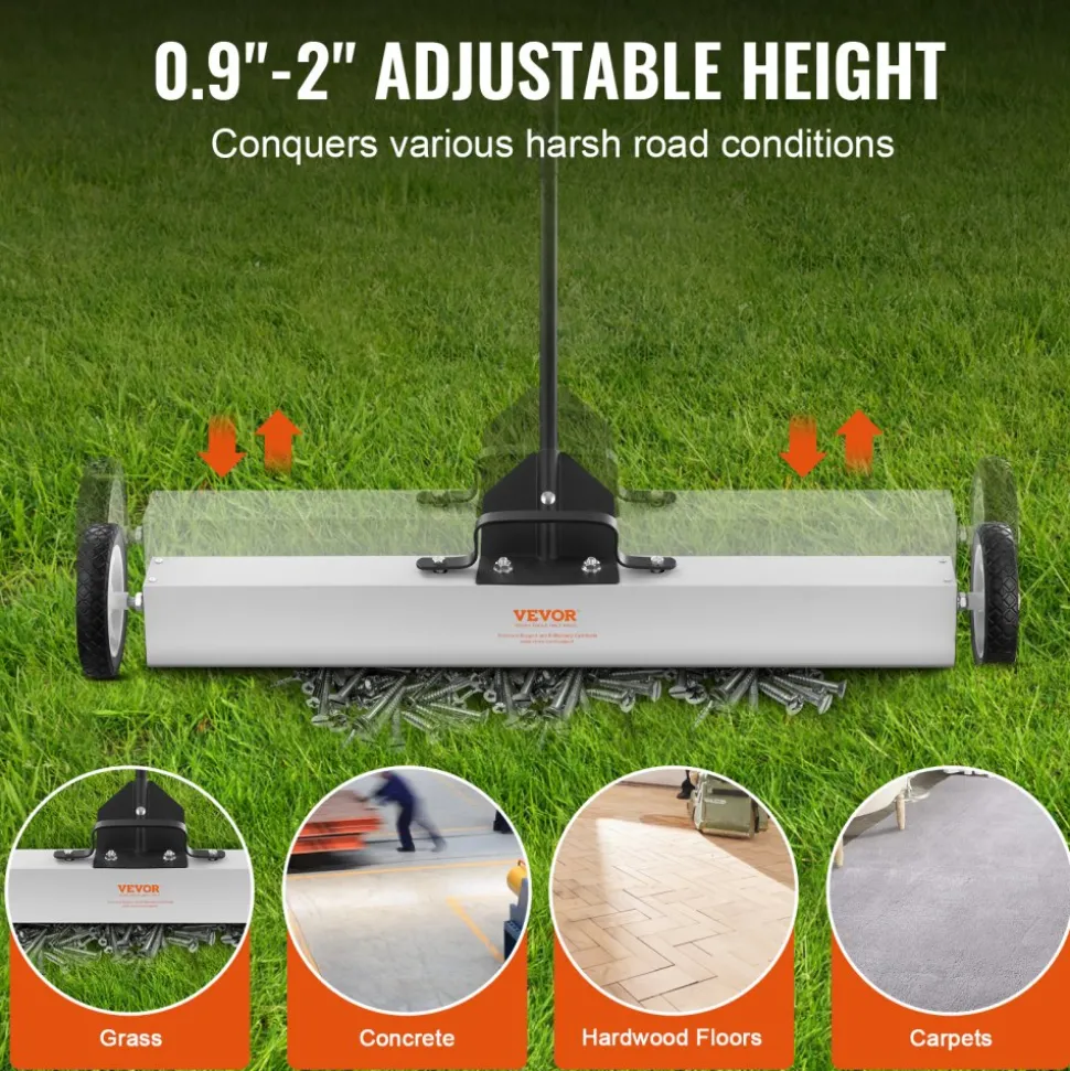 VEVOR 55Lbs Rolling Magnetic Sweeper with Wheels,Push-Type Magnetic Pick Up Sweeper, 36-inch Large Magnet Pickup Lawn Sweeper with Telescoping Handle, Easy Cleanup of Workshop Garage Yard