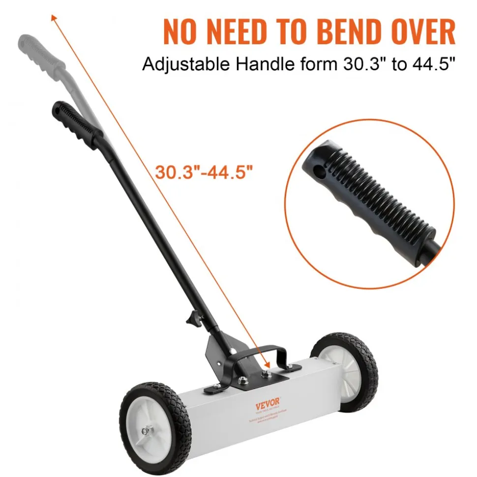 VEVOR 45Lbs Rolling Magnetic Sweeper with Wheels, Push-Type Magnetic Pick Up Sweeper, 18-inch Large Magnet Pickup Lawn Sweeper, Magnet with Telescoping Handle, Easy Cleanup of Workshop Garage Yard