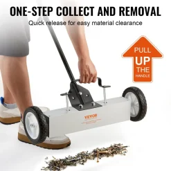VEVOR 45Lbs Rolling Magnetic Sweeper with Wheels, Push-Type Magnetic Pick Up Sweeper, 18-inch Large Magnet Pickup Lawn Sweeper, Magnet with Telescoping Handle, Easy Cleanup of Workshop Garage Yard