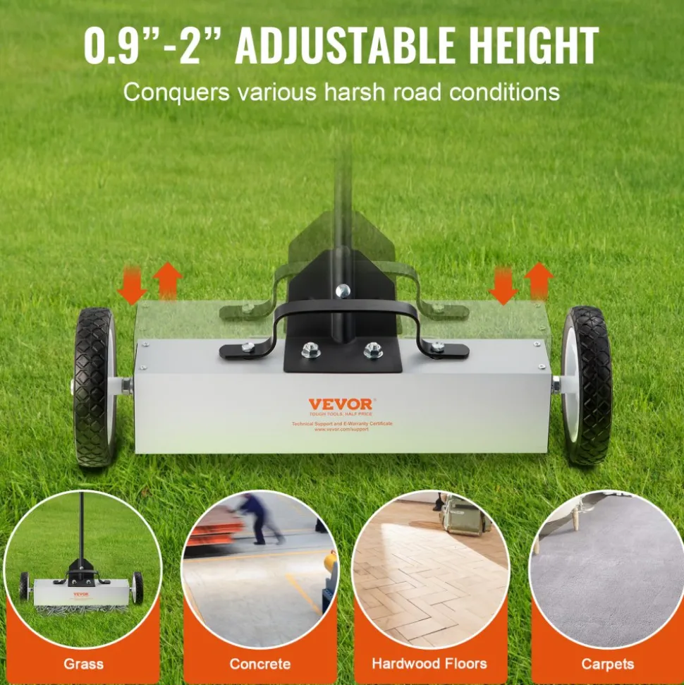 VEVOR 45Lbs Rolling Magnetic Sweeper with Wheels, Push-Type Magnetic Pick Up Sweeper, 18-inch Large Magnet Pickup Lawn Sweeper, Magnet with Telescoping Handle, Easy Cleanup of Workshop Garage Yard