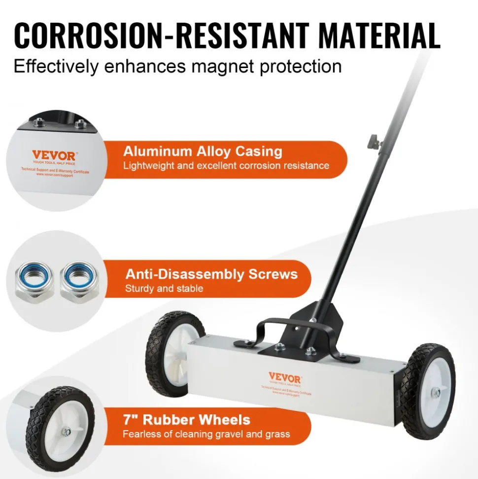 VEVOR 45Lbs Rolling Magnetic Sweeper with Wheels, Push-Type Magnetic Pick Up Sweeper, 18-inch Large Magnet Pickup Lawn Sweeper, Magnet with Telescoping Handle, Easy Cleanup of Workshop Garage Yard