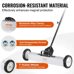 VEVOR 50Lbs Rolling Magnetic Sweeper with Wheels, Push-Type Magnetic Pick Up Sweeper, 24-inch Large Magnet Pickup Lawn Sweeper with Telescoping Handle, Easy Cleanup of Workshop Garage Yard