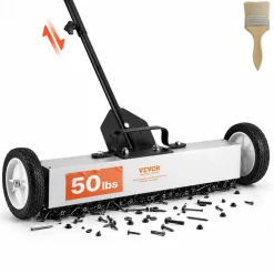 VEVOR 50Lbs Rolling Magnetic Sweeper with Wheels, Push-Type Magnetic Pick Up Sweeper, 24-inch Large Magnet Pickup Lawn Sweeper with Telescoping Handle, Easy Cleanup of Workshop Garage Yard