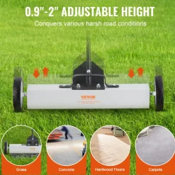 VEVOR 50Lbs Rolling Magnetic Sweeper with Wheels, Push-Type Magnetic Pick Up Sweeper, 24-inch Large Magnet Pickup Lawn Sweeper with Telescoping Handle, Easy Cleanup of Workshop Garage Yard