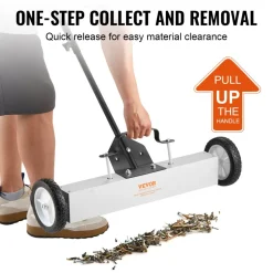 VEVOR 50Lbs Rolling Magnetic Sweeper with Wheels, Push-Type Magnetic Pick Up Sweeper, 24-inch Large Magnet Pickup Lawn Sweeper with Telescoping Handle, Easy Cleanup of Workshop Garage Yard