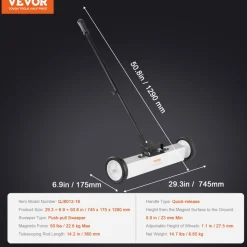 VEVOR 50Lbs Rolling Magnetic Sweeper with Wheels, Push-Type Magnetic Pick Up Sweeper, 24-inch Large Magnet Pickup Lawn Sweeper with Telescoping Handle, Easy Cleanup of Workshop Garage Yard