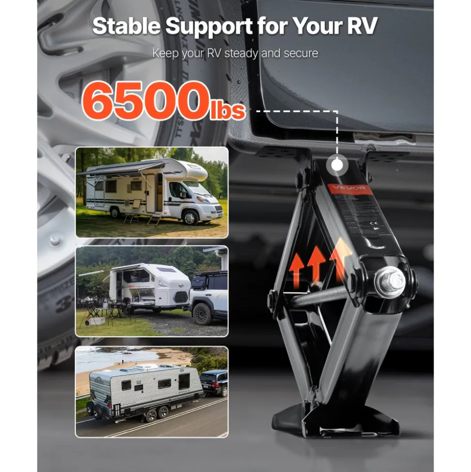 VEVOR 6500 lbs RV Scissor Jacks, 4-23.4 in RV Stabilizer Leveling Scissor Jacks, Set of 2, Heavy Duty Stabilizer Jack with Crank Handle, Socket and Bubble Levels, Not Easily Bent or Deformed