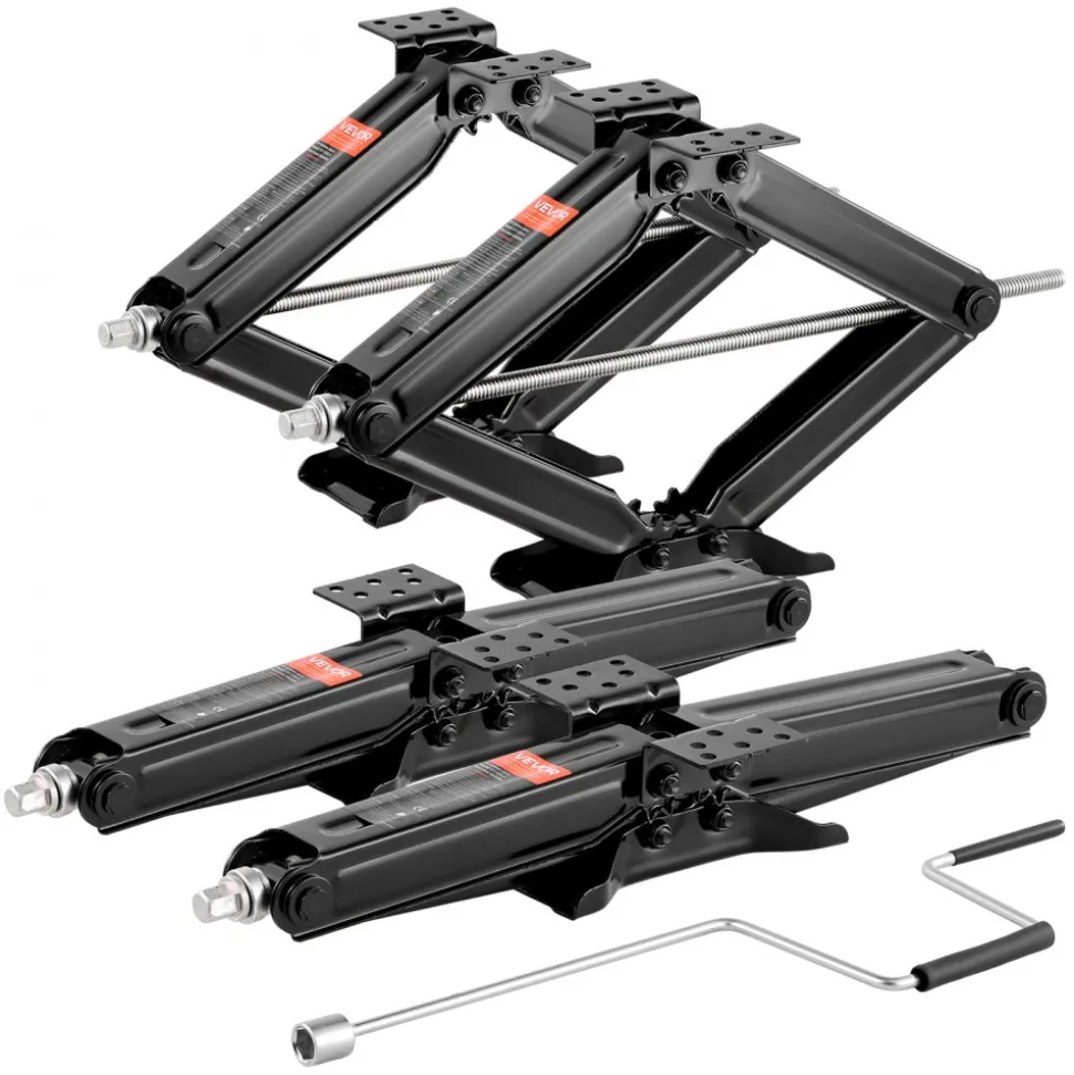VEVOR 9000 lbs RV Scissor Jacks, 4-23.4 in RV Stabilizer Leveling Scissor Jacks, Set of 2, Heavy Duty Stabilizer Jack with Crank Handle, Socket and Bubble Levels, Not Easily Bent or Deformed