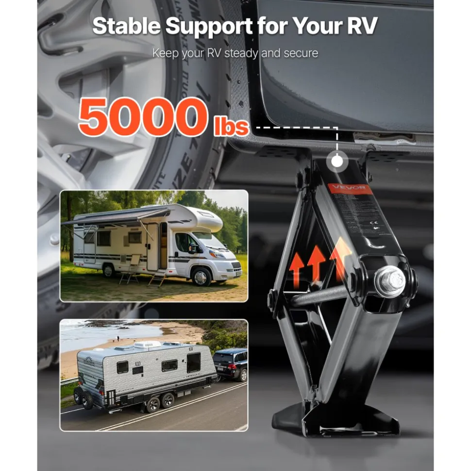 VEVOR 5000 lbs RV Scissor Jacks, 4-23.4 in RV Stabilizer Leveling Scissor Jacks, Set of 2, Heavy Duty Stabilizer Jack with Crank Handle, Socket and Bubble Levels, Not Easily Bent or Deformed