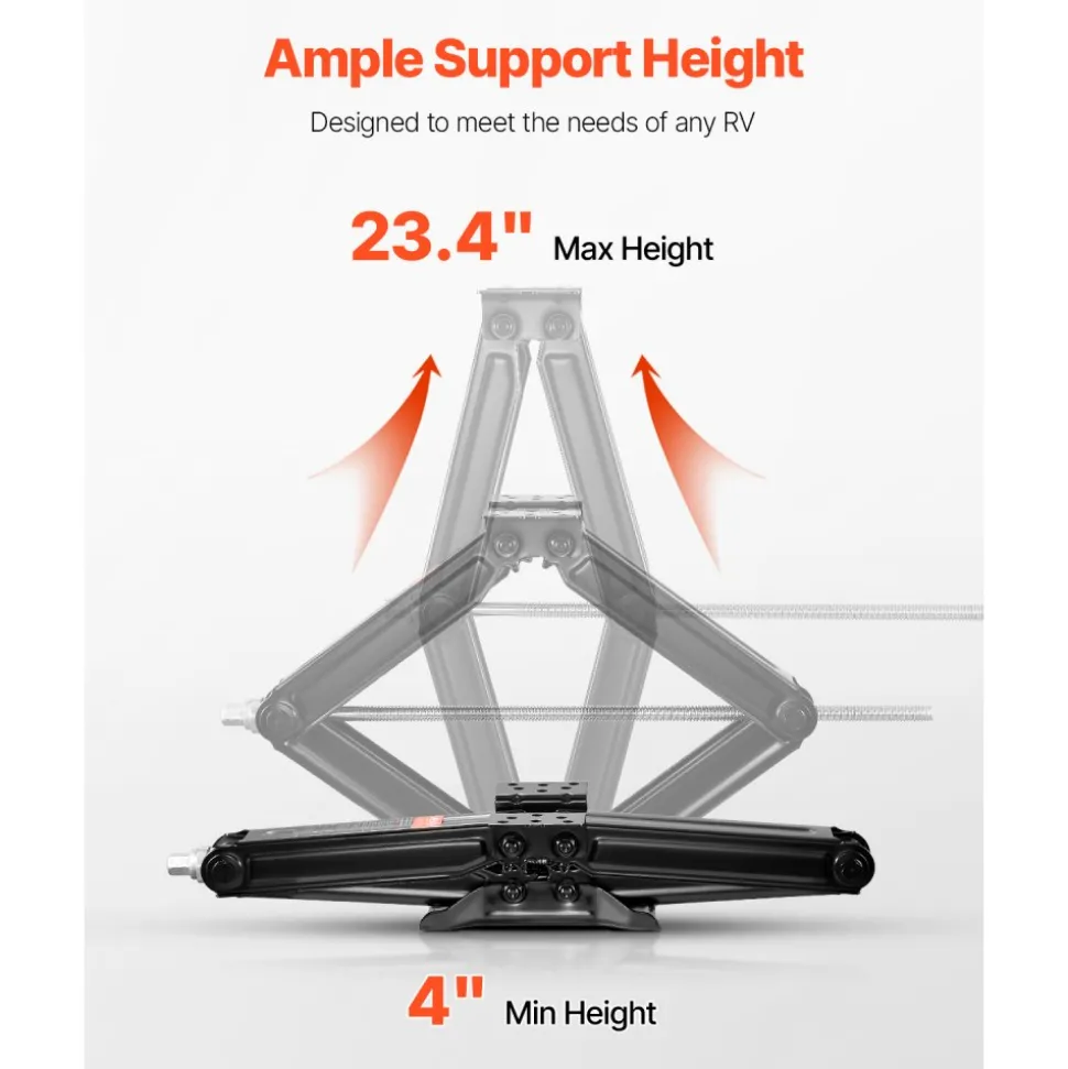 VEVOR 5000 lbs RV Scissor Jacks, 4-23.4 in RV Stabilizer Leveling Scissor Jacks, Set of 2, Heavy Duty Stabilizer Jack with Crank Handle, Socket and Bubble Levels, Not Easily Bent or Deformed