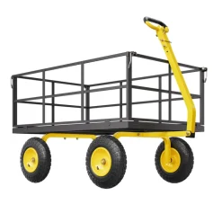 VEVOR 1400 Lbs Steel Garden Cart, Heavy Duty Pullable Garden Wagon Yard Cart, 2 in 1 Outdoor Metal Utility Wagon Yard Trailer with 13