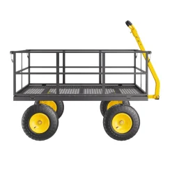 VEVOR 1400 Lbs Steel Garden Cart, Heavy Duty Pullable Garden Wagon Yard Cart, 2 in 1 Outdoor Metal Utility Wagon Yard Trailer with 13