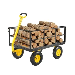 VEVOR 1400 Lbs Steel Garden Cart, Heavy Duty Pullable Garden Wagon Yard Cart, 2 in 1 Outdoor Metal Utility Wagon Yard Trailer with 13