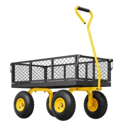 VEVOR 500 Lbs Steel Garden Cart, Heavy Duty Garden Wagon Cart Pullable on Wheels, Metal Yard Utility Wagon Carts with 10" All Terrain Tires, Mesh Removable Sides and 180°Rotating Handle