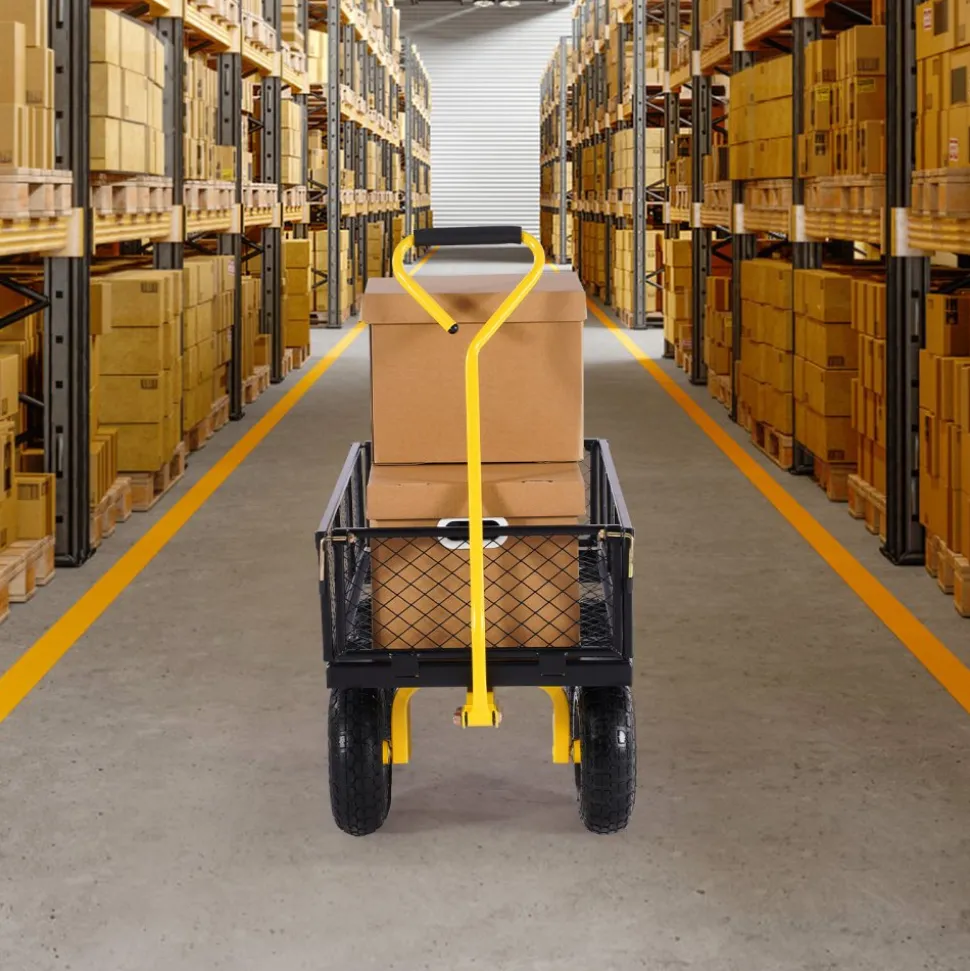 VEVOR 500 Lbs Steel Garden Cart, Heavy Duty Garden Wagon Cart Pullable on Wheels, Metal Yard Utility Wagon Carts with 10" All Terrain Tires, Mesh Removable Sides and 180°Rotating Handle