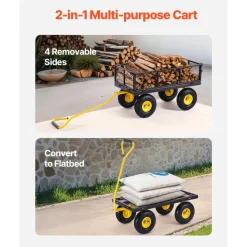 VEVOR 500 Lbs Steel Garden Cart, Heavy Duty Garden Wagon Cart Pullable on Wheels, Metal Yard Utility Wagon Carts with 10