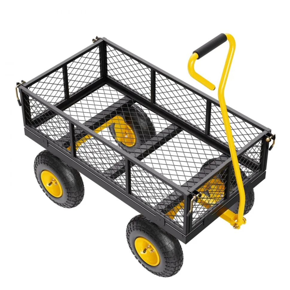 VEVOR 500 Lbs Steel Garden Cart, Heavy Duty Garden Wagon Cart Pullable on Wheels, Metal Yard Utility Wagon Carts with 10" All Terrain Tires, Mesh Removable Sides and 180°Rotating Handle