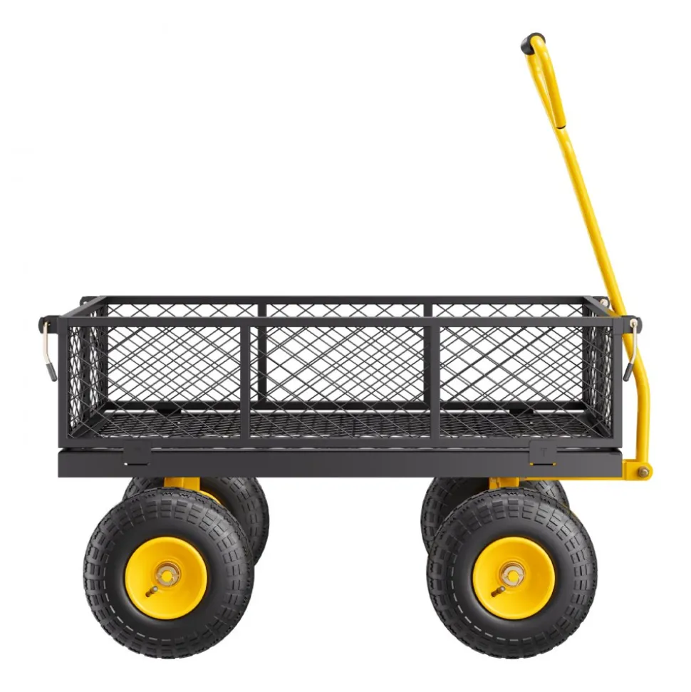 VEVOR 500 Lbs Steel Garden Cart, Heavy Duty Garden Wagon Cart Pullable on Wheels, Metal Yard Utility Wagon Carts with 10" All Terrain Tires, Mesh Removable Sides and 180°Rotating Handle