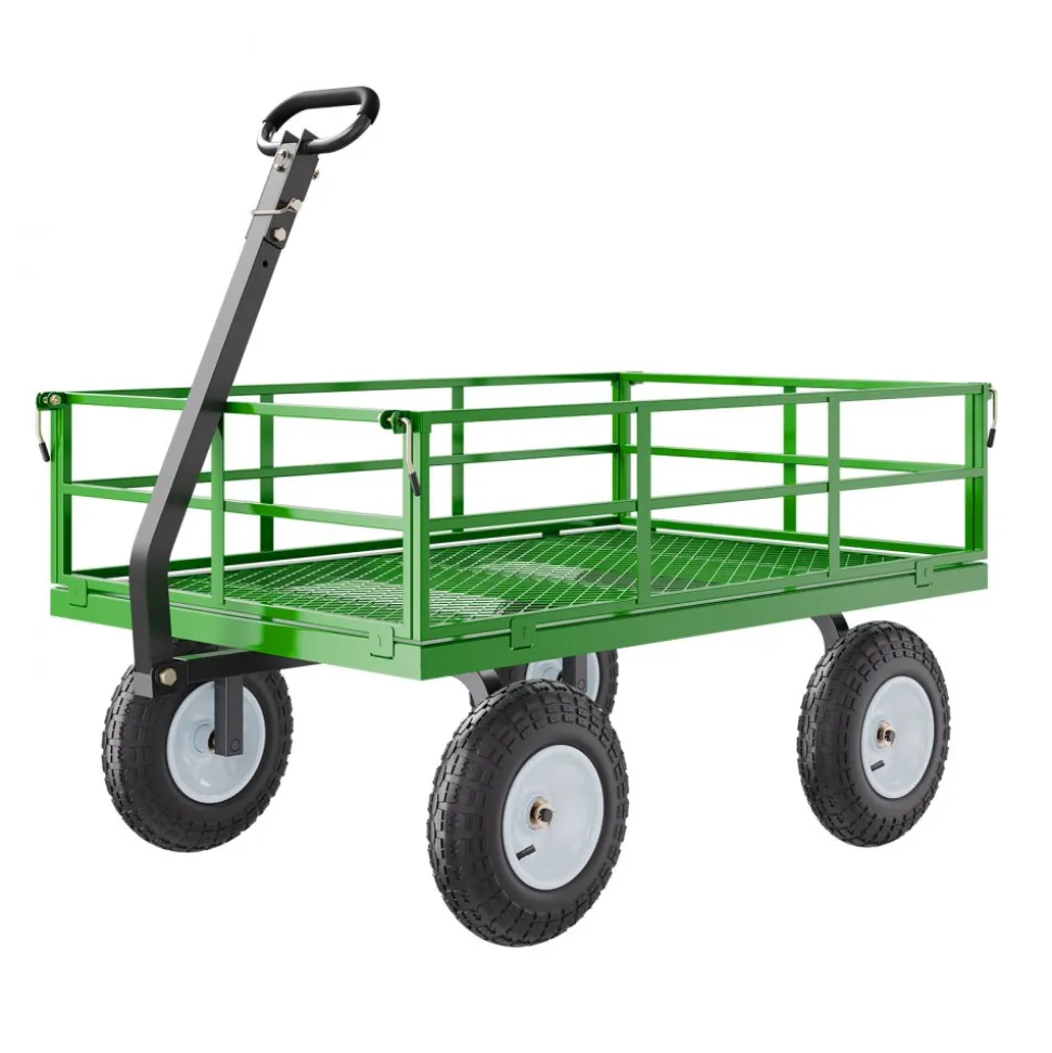 VEVOR 1200 Lbs Steel Garden Cart, Heavy Duty Pullable Garden Wagon Yard Cart, 2 in 1 Outdoor Metal Utility Wagon Yard Trailer with 13" All Terrain Tires, Mesh Removable Sides and 180°Rotating Handle
