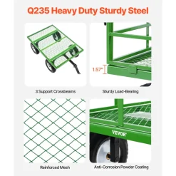 VEVOR 1200 Lbs Steel Garden Cart, Heavy Duty Pullable Garden Wagon Yard Cart, 2 in 1 Outdoor Metal Utility Wagon Yard Trailer with 13" All Terrain Tires, Mesh Removable Sides and 180°Rotating Handle