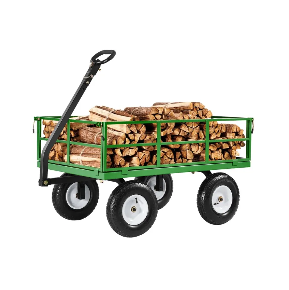 VEVOR 1200 Lbs Steel Garden Cart, Heavy Duty Pullable Garden Wagon Yard Cart, 2 in 1 Outdoor Metal Utility Wagon Yard Trailer with 13" All Terrain Tires, Mesh Removable Sides and 180°Rotating Handle