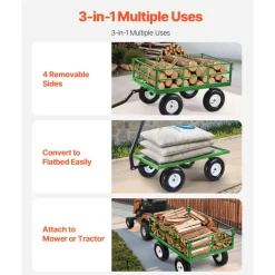 VEVOR 1200 Lbs Steel Garden Cart, Heavy Duty Pullable Garden Wagon Yard Cart, 2 in 1 Outdoor Metal Utility Wagon Yard Trailer with 13