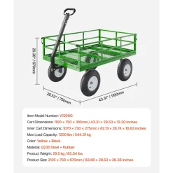 VEVOR 1200 Lbs Steel Garden Cart, Heavy Duty Pullable Garden Wagon Yard Cart, 2 in 1 Outdoor Metal Utility Wagon Yard Trailer with 13
