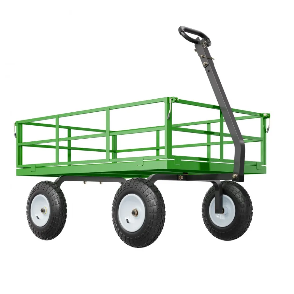 VEVOR 1200 Lbs Steel Garden Cart, Heavy Duty Pullable Garden Wagon Yard Cart, 2 in 1 Outdoor Metal Utility Wagon Yard Trailer with 13" All Terrain Tires, Mesh Removable Sides and 180°Rotating Handle
