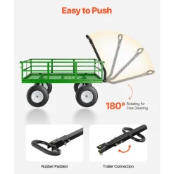 VEVOR 1200 Lbs Steel Garden Cart, Heavy Duty Pullable Garden Wagon Yard Cart, 2 in 1 Outdoor Metal Utility Wagon Yard Trailer with 13