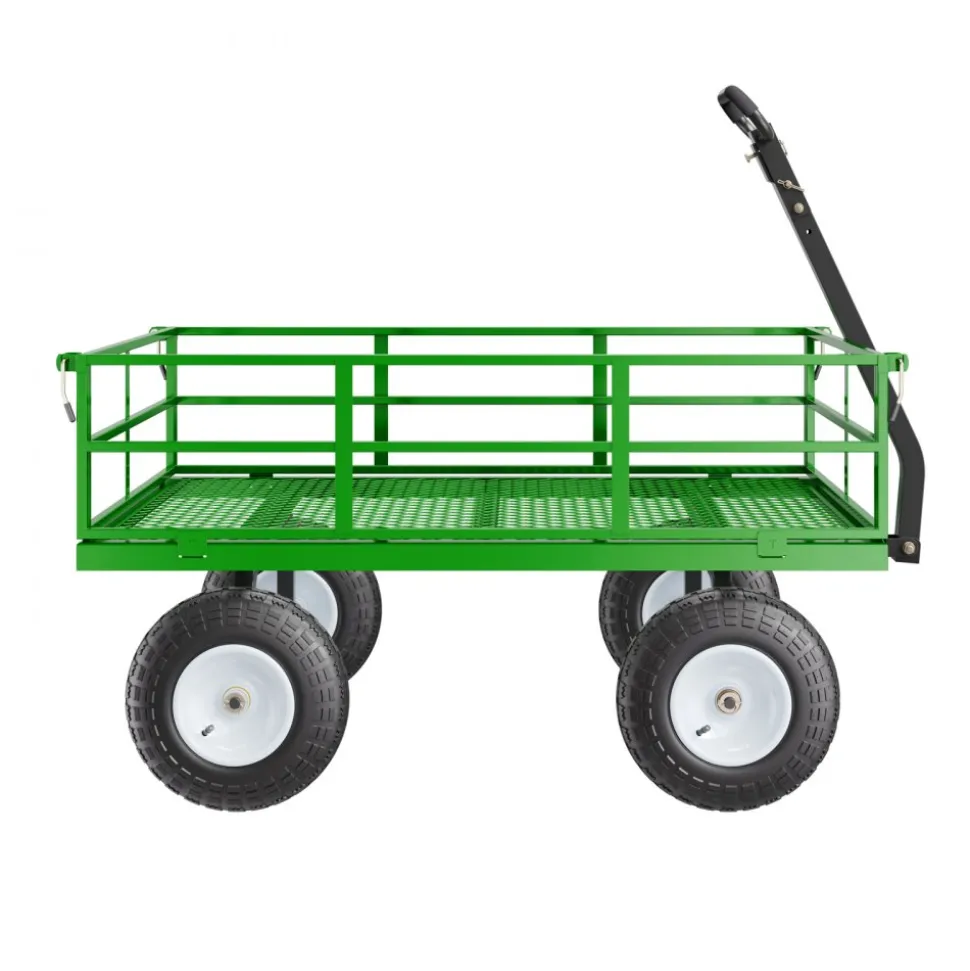 VEVOR 1200 Lbs Steel Garden Cart, Heavy Duty Pullable Garden Wagon Yard Cart, 2 in 1 Outdoor Metal Utility Wagon Yard Trailer with 13" All Terrain Tires, Mesh Removable Sides and 180°Rotating Handle
