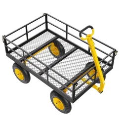 VEVOR 1200 Lbs Steel Garden Cart, Heavy Duty Pullable Garden Wagon Yard Cart, 2 in 1 Outdoor Metal Utility Wagon Yard Trailer with 13" All Terrain Tires, Mesh Removable Sides and 180°Rotating Handle
