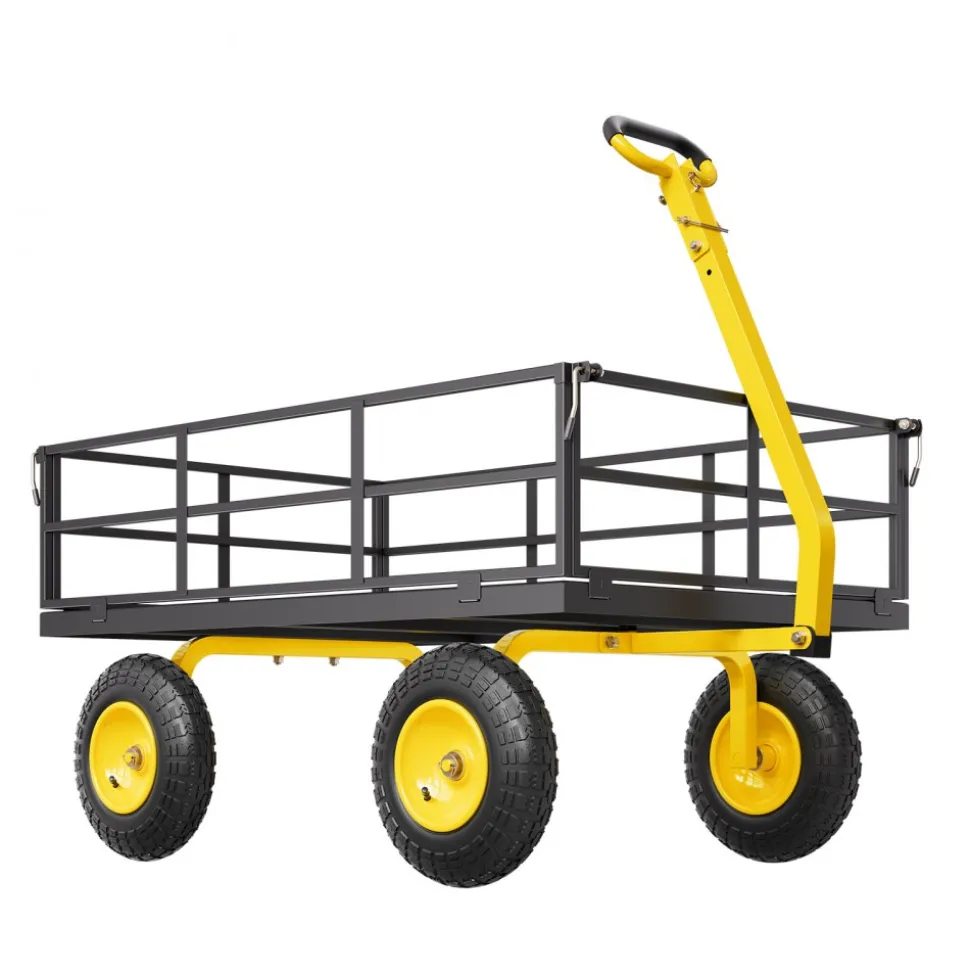 VEVOR 1200 Lbs Steel Garden Cart, Heavy Duty Pullable Garden Wagon Yard Cart, 2 in 1 Outdoor Metal Utility Wagon Yard Trailer with 13" All Terrain Tires, Mesh Removable Sides and 180°Rotating Handle