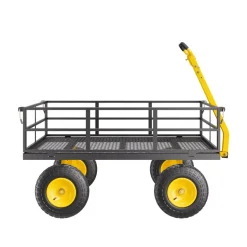 VEVOR 1200 Lbs Steel Garden Cart, Heavy Duty Pullable Garden Wagon Yard Cart, 2 in 1 Outdoor Metal Utility Wagon Yard Trailer with 13