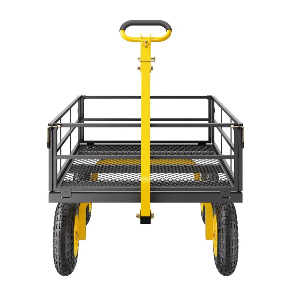 VEVOR 1200 Lbs Steel Garden Cart, Heavy Duty Pullable Garden Wagon Yard Cart, 2 in 1 Outdoor Metal Utility Wagon Yard Trailer with 13" All Terrain Tires, Mesh Removable Sides and 180°Rotating Handle