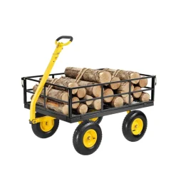 VEVOR 1200 Lbs Steel Garden Cart, Heavy Duty Pullable Garden Wagon Yard Cart, 2 in 1 Outdoor Metal Utility Wagon Yard Trailer with 13