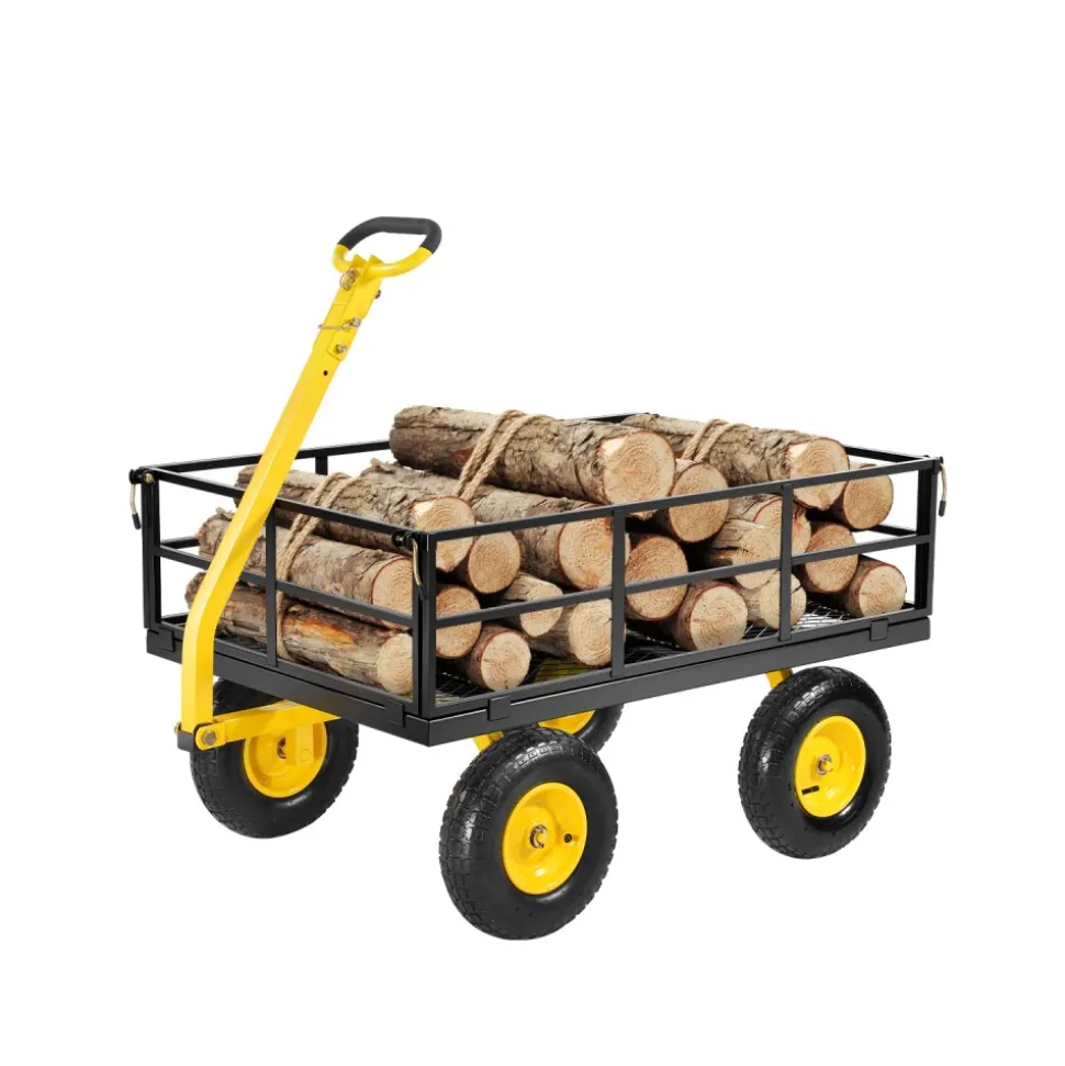 VEVOR 1200 Lbs Steel Garden Cart, Heavy Duty Pullable Garden Wagon Yard Cart, 2 in 1 Outdoor Metal Utility Wagon Yard Trailer with 13" All Terrain Tires, Mesh Removable Sides and 180°Rotating Handle