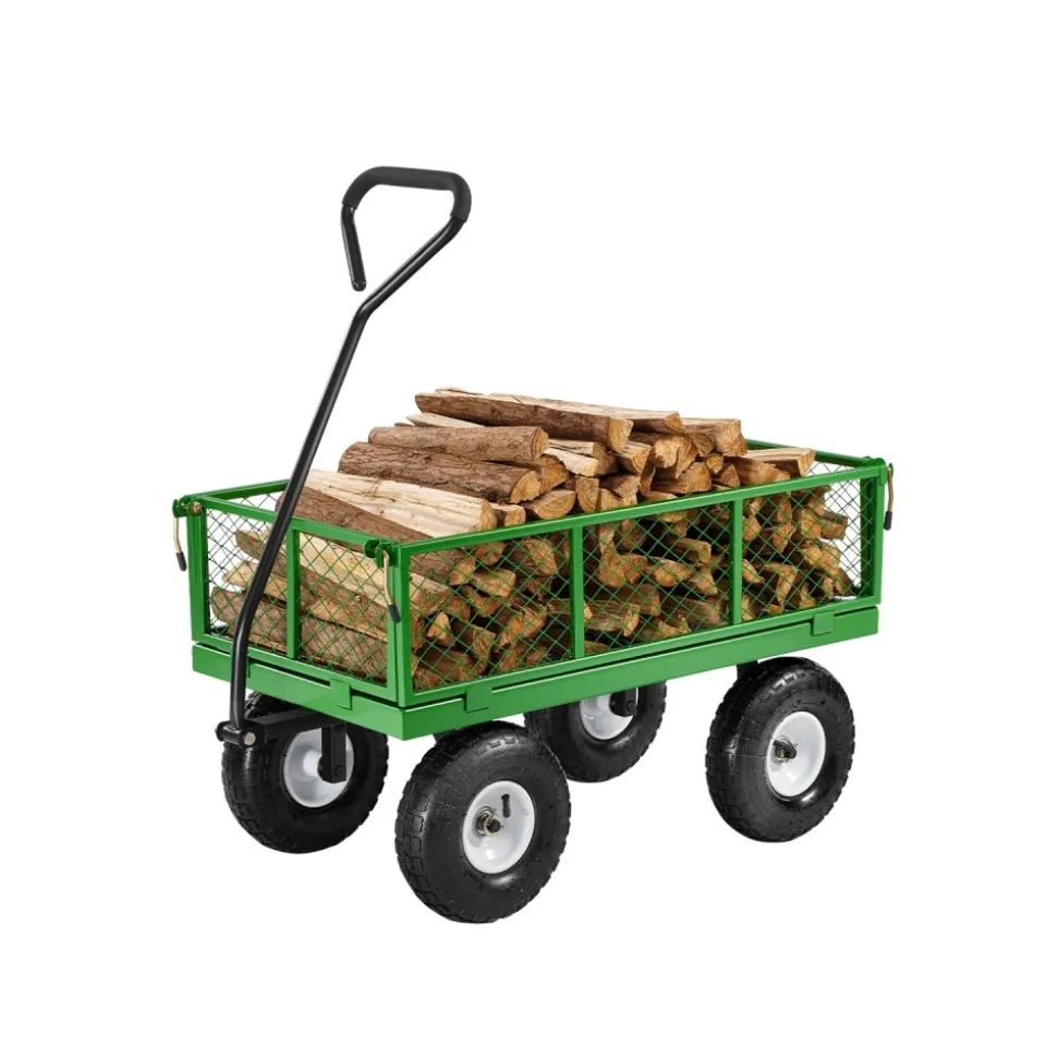 VEVOR 680 Lbs Steel Garden Cart on Wheels, Heavy Duty Garden Wagon Cart Pullable, Metal Outdoor Utility Yard Wagon Carts with 10" Tires, Mesh Removable Sides and 180°Rotating Handle