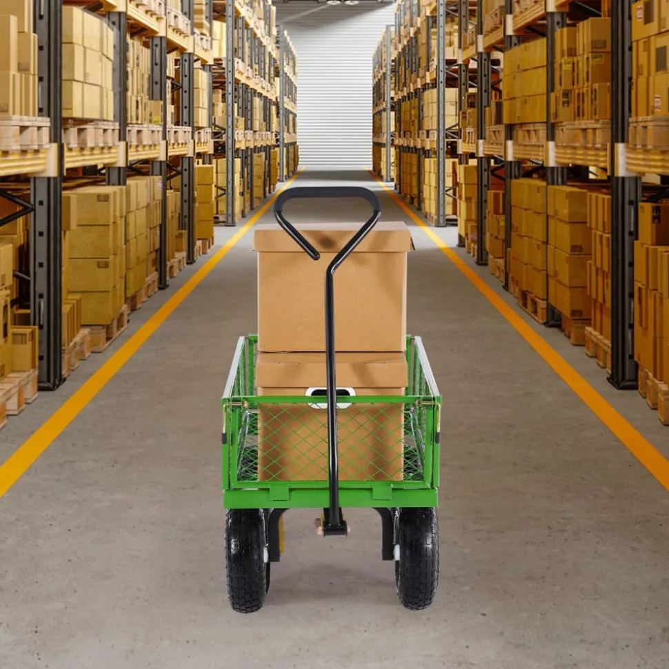 VEVOR 680 Lbs Steel Garden Cart on Wheels, Heavy Duty Garden Wagon Cart Pullable, Metal Outdoor Utility Yard Wagon Carts with 10" Tires, Mesh Removable Sides and 180°Rotating Handle