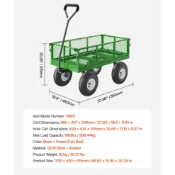 VEVOR 680 Lbs Steel Garden Cart on Wheels, Heavy Duty Garden Wagon Cart Pullable, Metal Outdoor Utility Yard Wagon Carts with 10