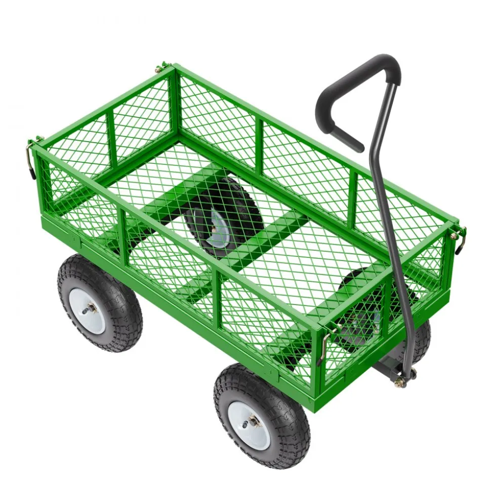 VEVOR 680 Lbs Steel Garden Cart on Wheels, Heavy Duty Garden Wagon Cart Pullable, Metal Outdoor Utility Yard Wagon Carts with 10" Tires, Mesh Removable Sides and 180°Rotating Handle