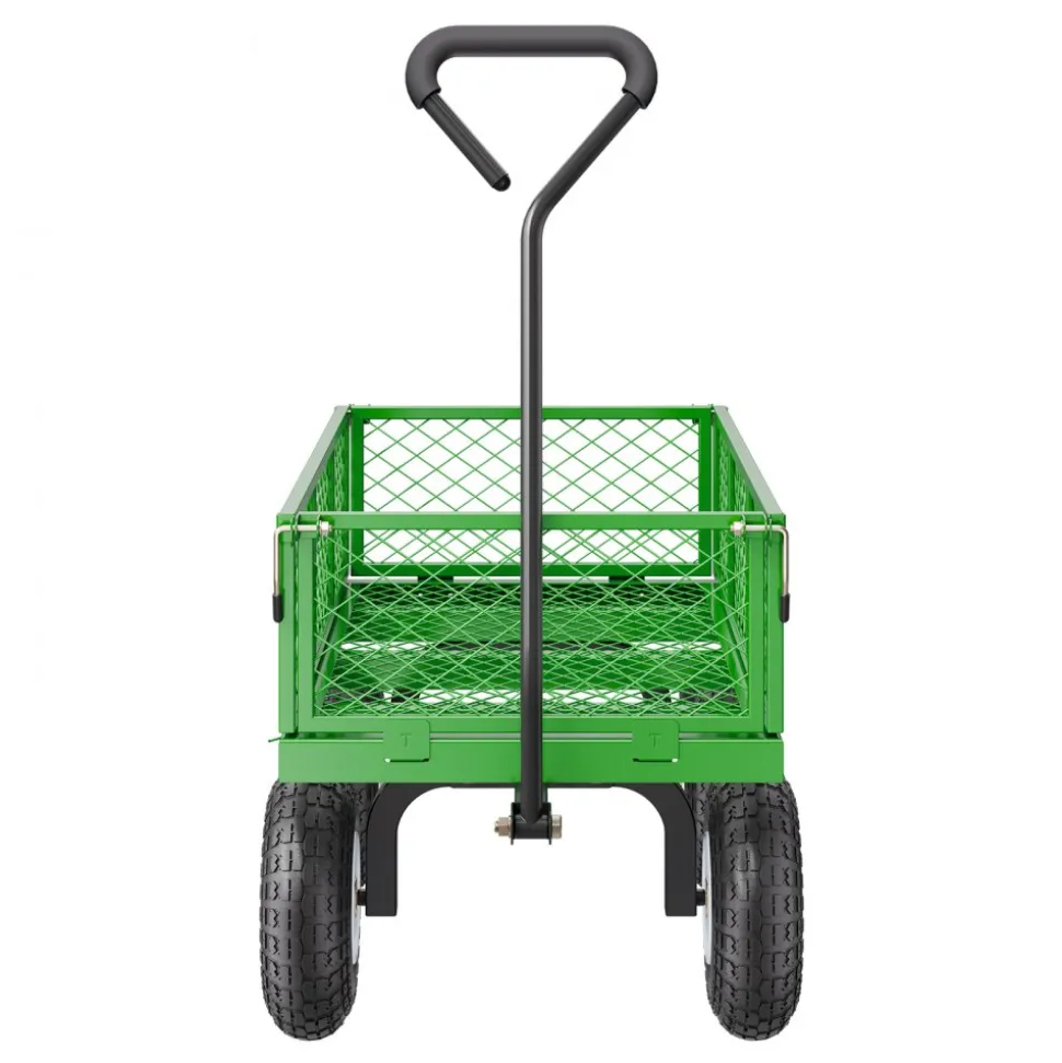 VEVOR 680 Lbs Steel Garden Cart on Wheels, Heavy Duty Garden Wagon Cart Pullable, Metal Outdoor Utility Yard Wagon Carts with 10" Tires, Mesh Removable Sides and 180°Rotating Handle